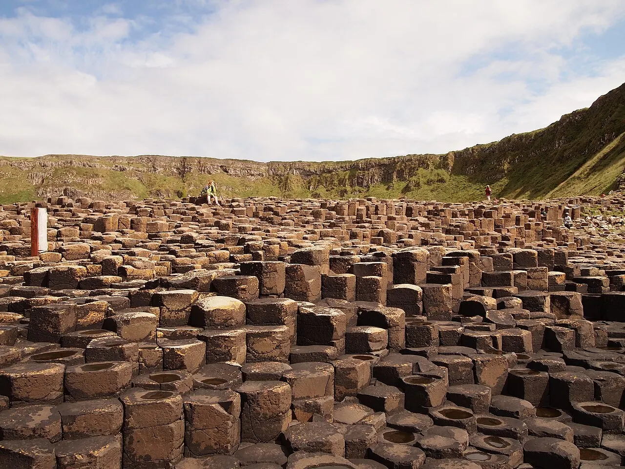 Thousands of interlocking hexagonal basalt columns at the Giant's Causeway on the coast of Northern Ireland.